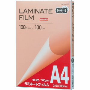 TNC-A4100 ラミネートフィルム A4 グロスタイプ(つや有り) 100μ 1セット1000枚 汎用品 (913-2338