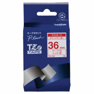 BROTHER TZE-262 ピータッチ TZEテープ ラミネートテープ 36mm 白 /赤文字 (616-4966)