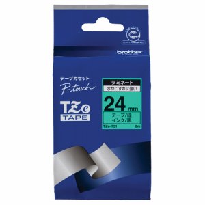 BROTHER TZE-751 ピータッチ TZEテープ ラミネートテープ 24mm 緑 /黒文字 (616-4744)