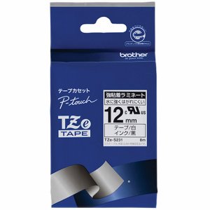 BROTHER TZE-S231 ピータッチ TZEテープ 強粘着ラミネートテープ 12mm 白 /黒文字 (618-1659)