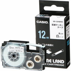 カシオ XR-12HMWE NAME LAND 配線マーカーテープ 12mm×5.5M 白 /黒文字 (018-2746)