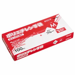 川西工業 #2019 ブル- M ポリエチレン手袋 ＃2019 外エンボス ブルー (262-7919) 1箱＝100枚