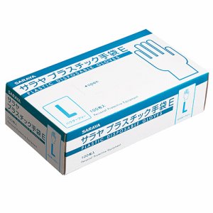 サラヤ 53516 プラスチック手袋E 粉無 (263-7543) 1箱=100枚