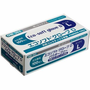 オカモト OM-365-L エコソフト グローブD 天然ゴムラテックス パウダーフリー L (362-9815) 1箱=100枚