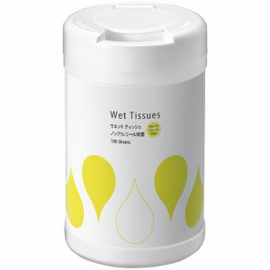 TWN-100K ノンアルコール除菌ウエットティッシュ ボトル本体 1本（100枚） 汎用品 (068-9665)