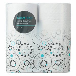 TS908S リサイクルトイレットペーパー シングル 芯あり 90M 汎用品 (765-3797) 1ケース=96ロール:8ロー