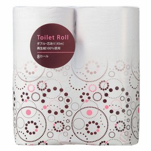 TS908W リサイクルトイレットペーパー ダブル 芯あり 45M 汎用品 (261-9570) 1パック=8ロール