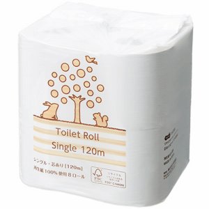 TS128S リサイクルトイレットペーパー(2倍巻) シングル 芯あり 120M 6パックセット 汎用品 (769-5452)