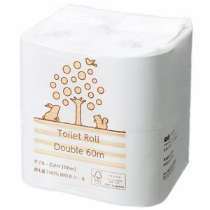 TS128W リサイクルトイレットペーパー(2倍巻) ダブル 芯あり 60M 汎用品 (368-3893) 1パック=8ロール