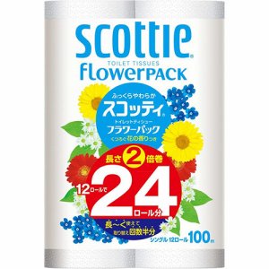 日本製紙クレシア 15310 スコッティ 2倍巻き フラワーパック シングル 芯あり 100m (962-0636) 1セット＝