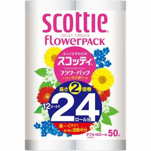 日本製紙クレシア 26310 スコッティ 2倍巻き フラワーパック ダブル 芯あり 50m (260-2639) 1パック＝12