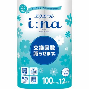 大王製紙 Eイ-ナ1P12RG エリエール I:NA(イーナ)トイレットティシュー シングル 100m 無香料 6パックセット