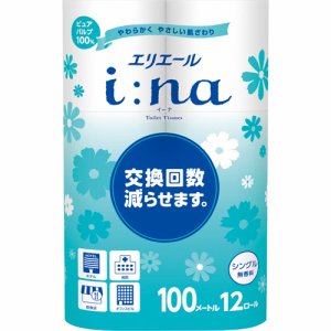 大王製紙 Eイ-ナ1P12RG エリエール I:NA(イーナ)トイレットティシュー シングル 100m 無香料 6パックセット 