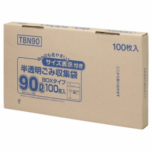 ジャパックス TBN90 容量表示入りポリ袋 乳白半透明 90L BOXタイプ (964-8494) 1セット＝400枚(100