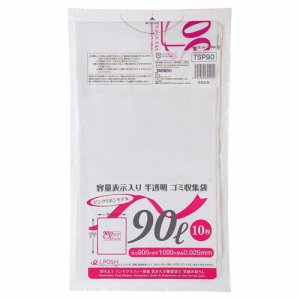 ジャパックス TSP90 容量表示入りゴミ袋 ピンクリボンモデル 乳白半透明 90L (568-3260) 1パック＝10枚