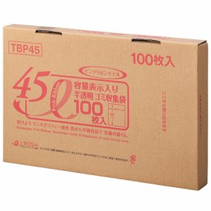 ジャパックス TBP45 容量表示入りゴミ袋 ピンクリボンモデル 乳白半透明 45L BOXタイプ (767-1517) 1セッ