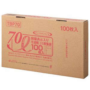 ジャパックス TBP70 容量表示入りゴミ袋 ピンクリボンモデル 乳白半透明 70L BOXタイプ (563-3238) 1箱＝
