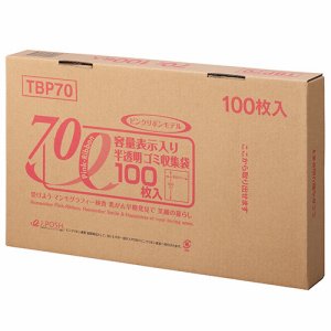 ジャパックス TBP70 容量表示入りゴミ袋 ピンクリボンモデル 乳白半透明 70L BOXタイプ (563-3238) 1箱=