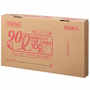 ジャパックス TBP90 容量表示入りゴミ袋 ピンクリボンモデル 乳白半透明 90L BOXタイプ (767-1531) 1セッ