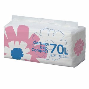 S70LDT ゴミ袋 コンパクト 透明 70L 8パックセット 汎用品 (767-0930) 1セット=400枚(50枚×8パッ
