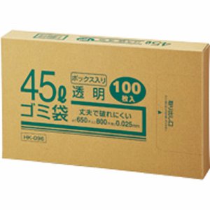 クラフトマン HK-096 業務用透明 メタロセン配合厚手ゴミ袋 45L BOXタイプ (466-6950) 1箱＝100枚