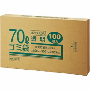 クラフトマン HK-097 業務用透明 メタロセン配合厚手ゴミ袋 70L BOXタイプ (466-6967) 1箱＝100枚