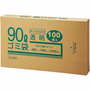 クラフトマン HK-098 業務用透明 メタロセン配合厚手ゴミ袋 90L BOXタイプ (466-6974) 1箱＝100枚