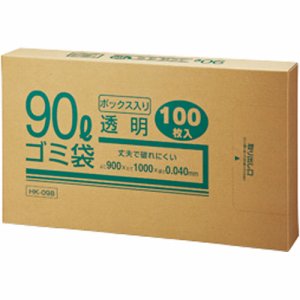クラフトマン HK-098 業務用透明 メタロセン配合厚手ゴミ袋 90L BOXタイプ (466-6974) 1箱=100枚