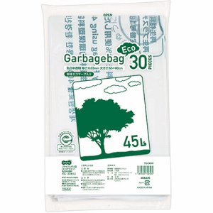 TG-E45W リサイクルポリ袋（エコデザイン） 乳白半透明 45L 30枚パック 汎用品 (368-3909) 1パック＝30