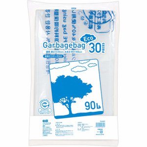 TG-E90T リサイクルポリ袋（エコデザイン） 透明 90L 30枚パック 汎用品 (368-3954) 1パック＝30枚