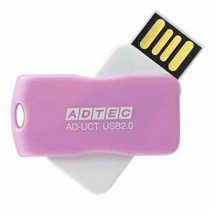 アドテック AD-UCTP16G-U2R USB2.0 回転式フラッシュメモリ 16GB ピンク (488-6235)