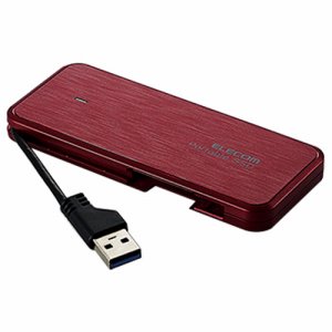ELECOM ESD-EC0120GRD ケーブル収納型外付けポータブルSSD 120GB レッド (489-6425)