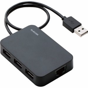 ELECOM EDC-FUA2H-B 有線LANアダプター USB2.0(TYPE-A) USBハブ機能付 ブラック (246-