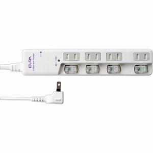 ELPA WLS-LU450SB(W) 耐雷サージ LEDスイッチ付タップ(ブレーカー付・上差し) 4個口・5m