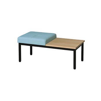 L02TB-BL コンパクト待合室ベンチ1人掛け + テーブル ブラック脚 ブルー