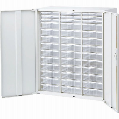 クウォール システム収納庫 扉付プラスチックキャビネット 3列13段下置用 幅900 高さ1050 ホワイト