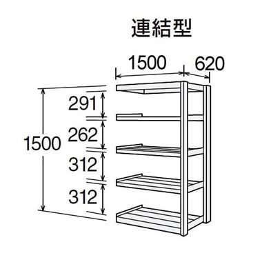 高耐食性メッキ中量棚 段300kg 天地5段 連結型 1500高さ 1500幅 620奥行