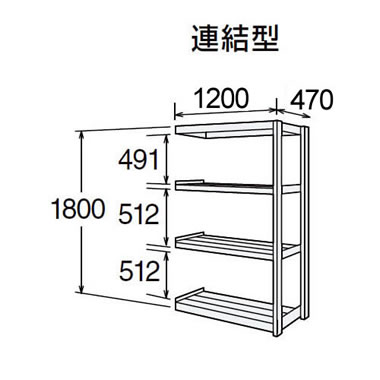 高耐食性メッキ中量棚 段300kg 天地4段 連結型 1800高さ 1200幅 470奥行