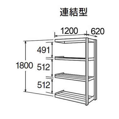 高耐食性メッキ中量棚 段300kg 天地4段 連結型 1800高さ 1200幅 620奥行