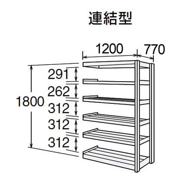 高耐食性メッキ中量棚 段300kg 天地6段 連結型 1800高さ 1200幅 770奥行