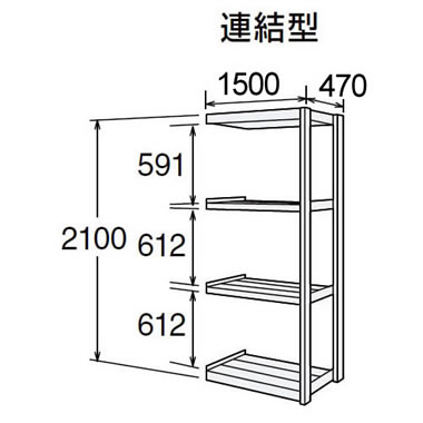 高耐食性メッキ中量棚 段300kg 天地4段 連結型 2100高さ 1500幅 470奥行