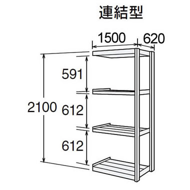 高耐食性メッキ中量棚 段300kg 天地4段 連結型 2100高さ 1500幅 620奥行