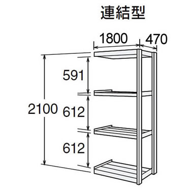 高耐食性メッキ中量棚 段300kg 天地4段 連結型 2100高さ 1800幅 470奥行