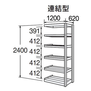 高耐食性メッキ中量棚 段300kg 天地6段 連結型 2400高さ 1200幅 620奥行