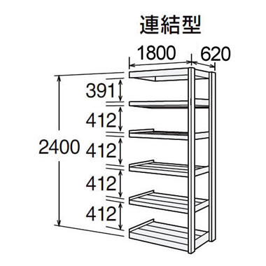 高耐食性メッキ中量棚 段300kg 天地6段 連結型 2400高さ 1800幅 620奥行