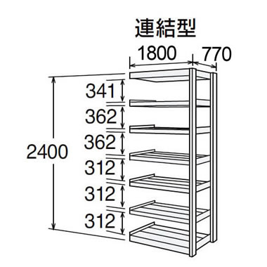 高耐食性メッキ中量棚 段300kg 天地7段 連結型 2400高さ 1800幅 770奥行