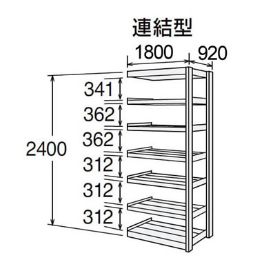 6F87BV-T44 高耐食性メッキ中量棚 段300kg 天地7段 連結型 2400高さ 1800幅 920奥行