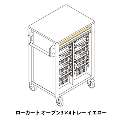 リレイト搬送ローカート オープン3×4トレー イエロー