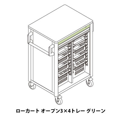 リレイト搬送ローカート オープン3×4トレー グリーン