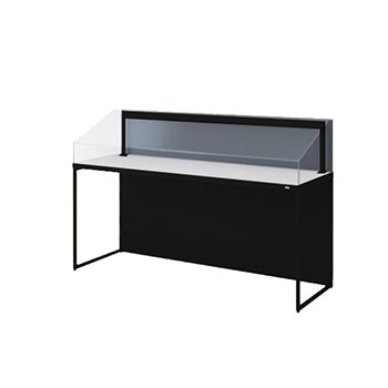 ノンエアタイト式透明アクリルショーケース 幅1500mm 傾斜照明付型フレーム脚 ブラック